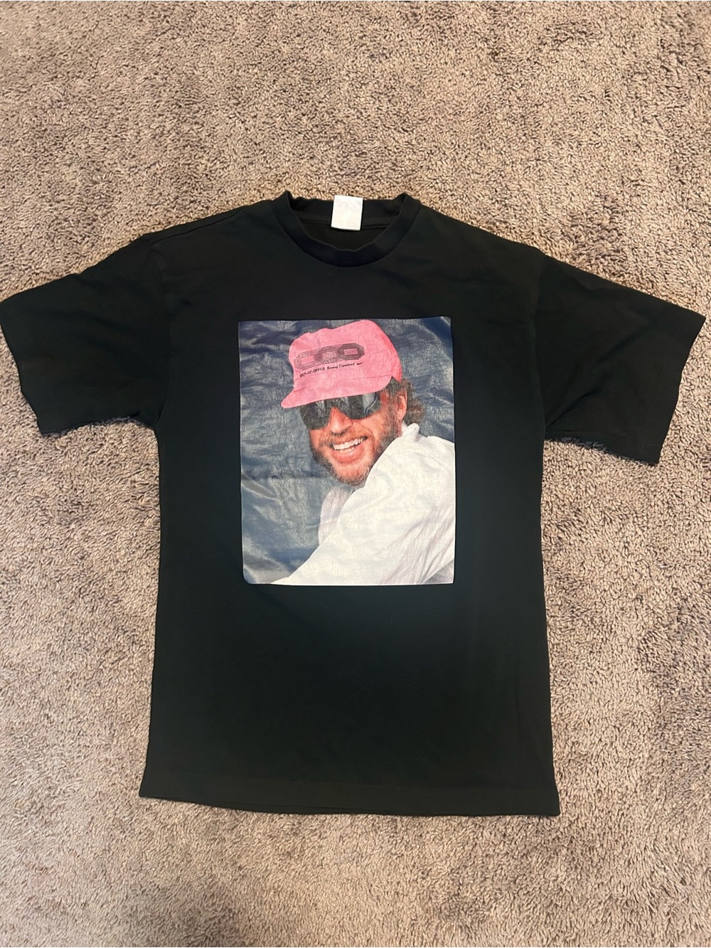 Nike Black Graphic Tee with Pink Cap Print